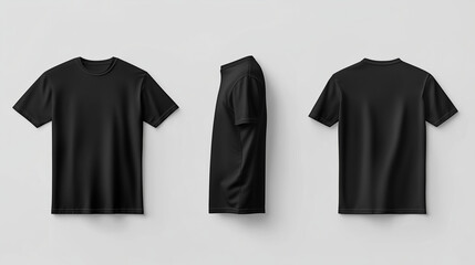 T-shirt mockup. Black blank t-shirt front and back views. male clothes wearing clear attractive apparel tshirt models template | Generative AI
