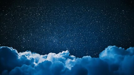 Wall Mural - a dark blue night sky is filled with countless stars, with a layer of fluffy white clouds resting be