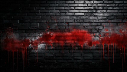 Poster - Grunge Halloween background with blood splash space on wall. Hand bloodstains. dark colours space dire bloodstain design. Abstract red paint spill empty background. Blood splash background
