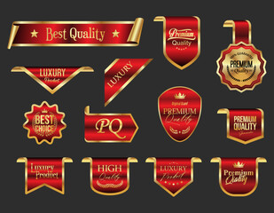Wall Mural - gold and red luxury badges and labels premium quality certificate ribbon illustration
