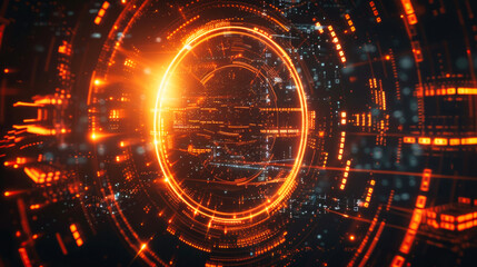 Poster - Abstract futuristic digital background with circular elements and glowing lights