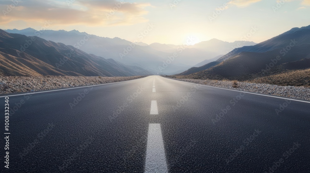 A scenic view of an empty road stretching into the horizon against a ...