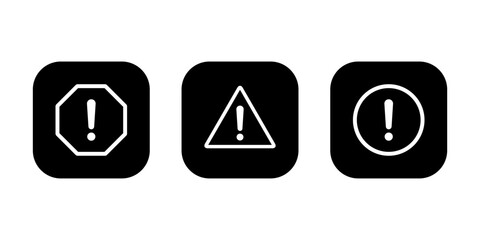 Poster - Risk, warning sign icon set on black square. Danger caution symbol