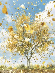 Sticker - Golden Leaves Fall from Vibrant Tree Under Clear Skies