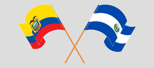 Wall Mural - Crossed and waving flags of Republic of Ecuador and Republic of El Salvador. Vector illustration