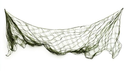 Green Fishing Net Hanging on a White Background