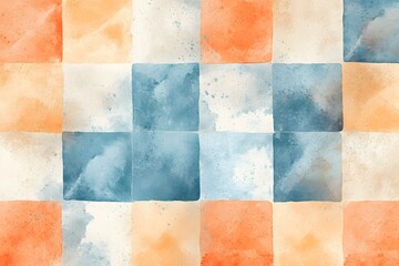 Wall Mural - abstract watercolor background with blue orange and white squares