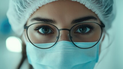 Wall Mural - female doctor wearing protective medical gear and glasses