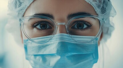 Wall Mural - female doctor wearing protective medical gear and glasses