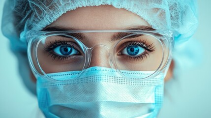 Wall Mural - female doctor wearing protective medical gear and glasses