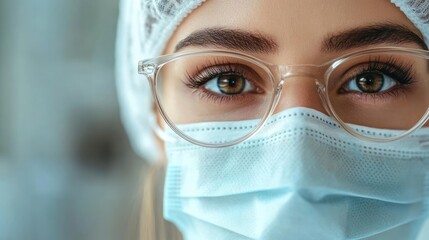Wall Mural - female doctor wearing protective medical gear and glasses