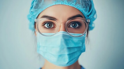 Female Doctor Wearing Protective Medical Gear and Glasses