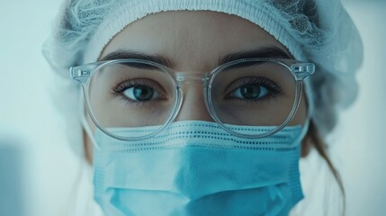Wall Mural - female doctor wearing protective medical gear and glasses