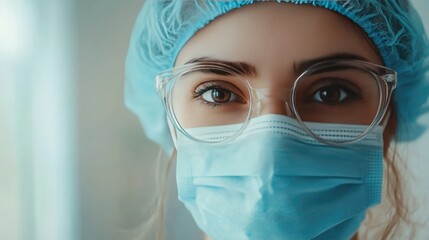 Wall Mural - female doctor wearing protective medical gear and glasses