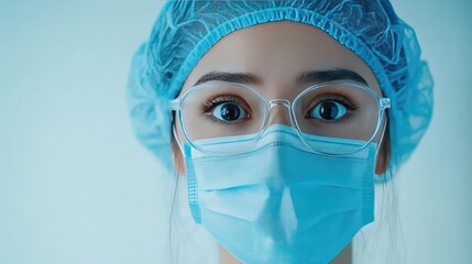 Wall Mural - female doctor wearing protective medical gear and glasses