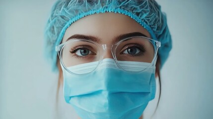 Wall Mural - female doctor wearing protective medical gear and glasses