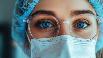 Wall Mural - female doctor wearing protective medical gear and glasses
