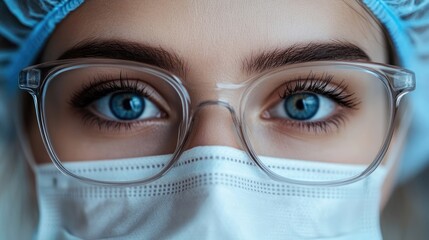 Wall Mural - female doctor wearing protective medical gear and glasses