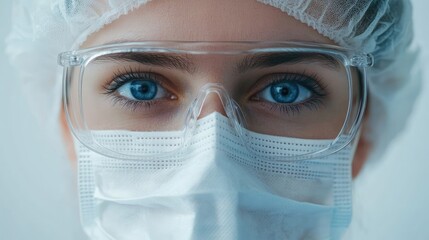 Wall Mural - female doctor wearing protective medical gear and glasses