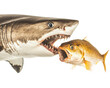 © ItziesDesign - Shark attacking fish, dramatic underwater predator-prey interaction.