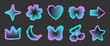 © Darina - Halftone collage sticker pack. Retro heart symbol, flower, butterfly elements with gradient effect. Futuristic cutout art illustration. Vector