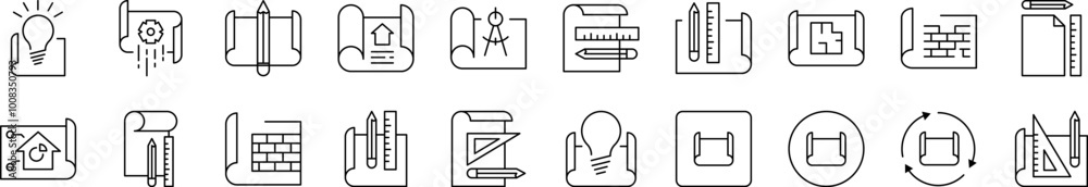 Drafts and Drawings Icon Set for UI, Placards, Books, Apps. Editable ...
