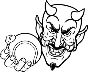 Sticker - A devil or satan tennis sports mascot cartoon character holding a ball