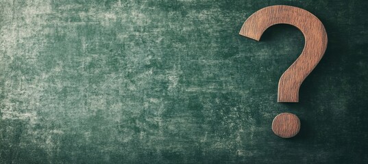 Poster - Wooden question mark on chalkboard background. Generative AI technology.	
