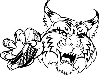 Poster - A wildcat or bobcat ice hockey team cartoon animal sports mascot