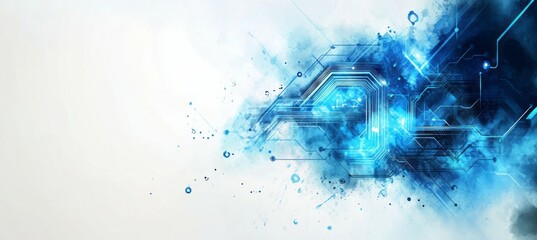 Poster - Abstract network digital space technology background with blue paint brush splash watercolor. Generative AI technology.	
