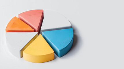 3D Clay Style Pie Chart for Marketing, a vibrant and textured visual representation of data, ideal for presentations or infographics, set against a clean white backdrop