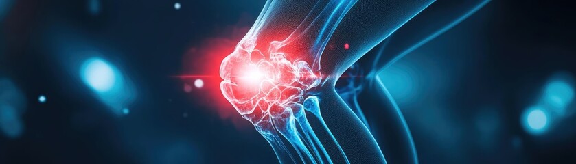 Aufkleber - A conceptual illustration of joint pain, showcasing a glowing red area around the knee to signify discomfort and medical concerns.
