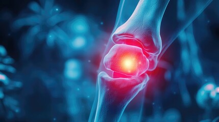 Poster - Illustration of a knee joint highlighting inflammation and pain, showcasing the impact of arthritis and joint discomfort.
