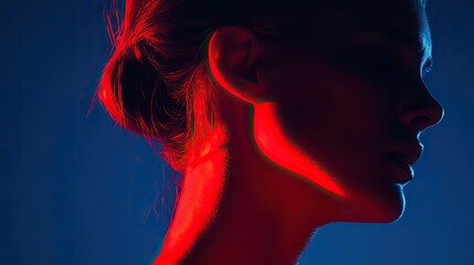 Poster - A striking silhouette of a woman with dramatic lighting highlighting her profile against a dark background.