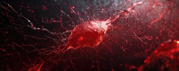 Poster - Dynamic red liquid in motion, showcasing fluidity and energy, perfect for creative projects and scientific themes.