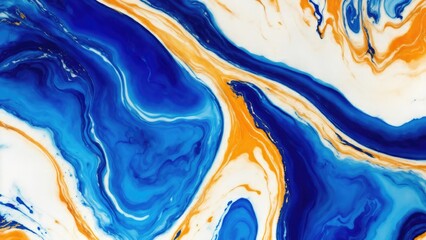 Wall Mural - Blue, orange and gold Marble ink abstract art background. Luxury abstract fluid art painting ink technique