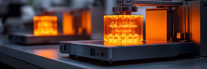 Aufkleber - 3D printer extruding hot molten plastic material in a modern industrial factory setting.