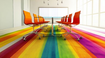 Colorful Modern Conference Room with Chairs and Carpet