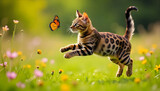 bengal cat playing with butterlfy