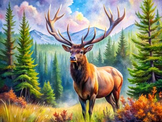 Beautiful Watercolor Paintings of Elk in Natural Settings Capturing Wildlife and Nature's Essence