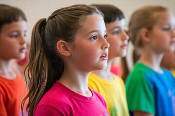 Canvas Print - Enthusiastic Children's Choir Rehearsal with Colorful Attire 