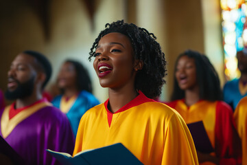 Poster - Vibrant Gospel Choir Lifting Spirits in Colorful Church Robes  