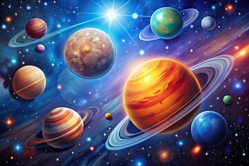 Wall Mural - celestial venus vector illustration with stars and planets in a beautiful cosmic background design