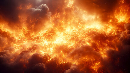 Poster - Powerful fiery explosion engulfing the sky with dramatic flames,billowing smoke,and intense heat in a catastrophic natural disaster or emergency scene. The image depicts a raging inferno.