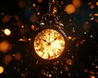© Rossarin - Vintage clock with glowing face, surrounded by dynamic sparks, capturing the essence of time's fleeting nature.