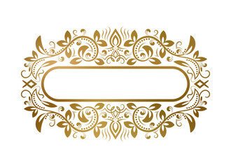 Poster - Golden decorative frame with floral ornament. Suitable for vintage card decoration, nameplate or cover design.