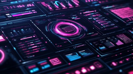 Poster - Futuristic Neon Interface with Data Visualization Elements