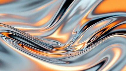 Wall Mural - Fluid metallic and orange abstract waves reflecting light in a dynamic swirl pattern, 4k footage