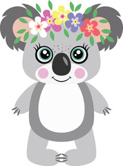 Sticker - Adorable koala with wreath floral on head