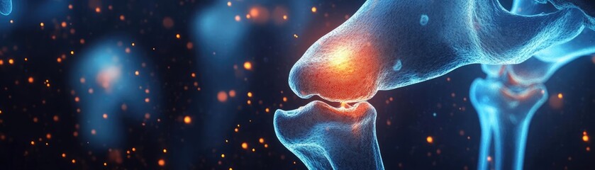 Poster - A detailed illustration of a human knee joint, showcasing anatomy and highlighting joint health and mobility.